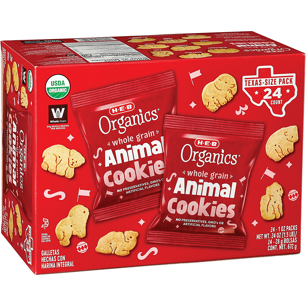 Calories in H-E-B Organics Whole Grain Animal Cookies, 24 ct