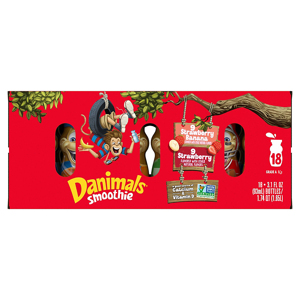 Calories in Dannon Danimals Smoothie Strawberry & Strawberry & Banana 3.1 oz Bottles Variety Pack, 18 ct