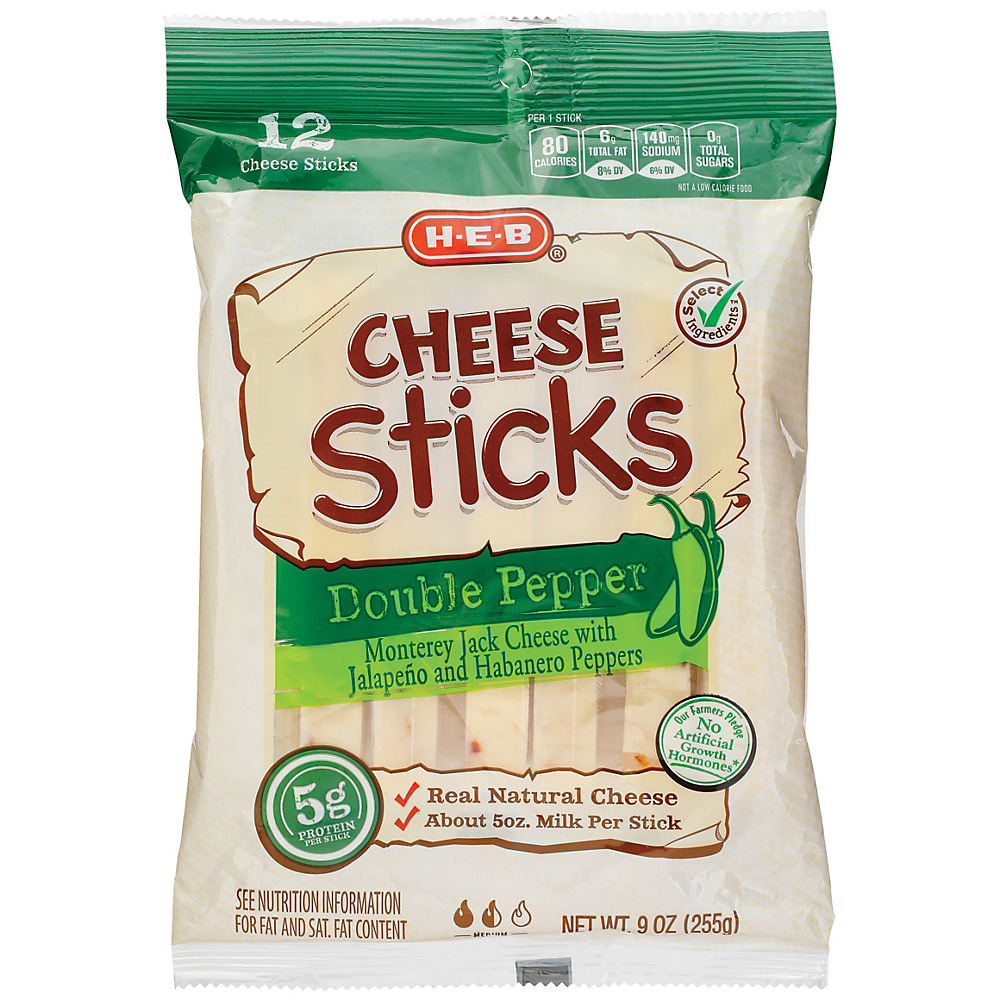 Calories in H-E-B Select Ingredients Double Pepper Monterey Jack Cheese Sticks, 12 ct