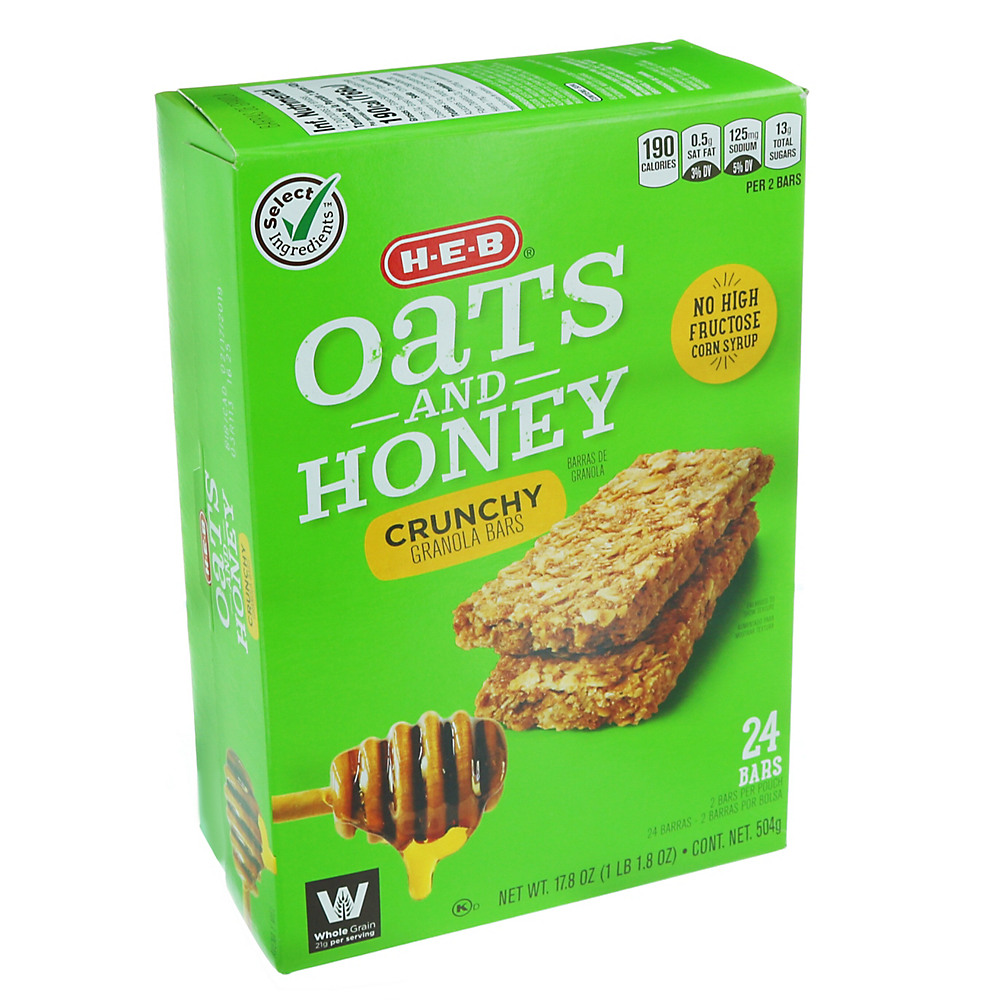 Calories in H-E-B Select Ingredients Oats & Honey Crunchy Granola Bars, 24 ct