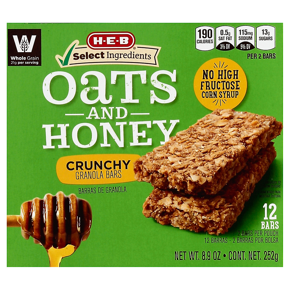 Calories in H-E-B Select Ingredients Oats & Honey Crunchy Granola Bars, 12 ct