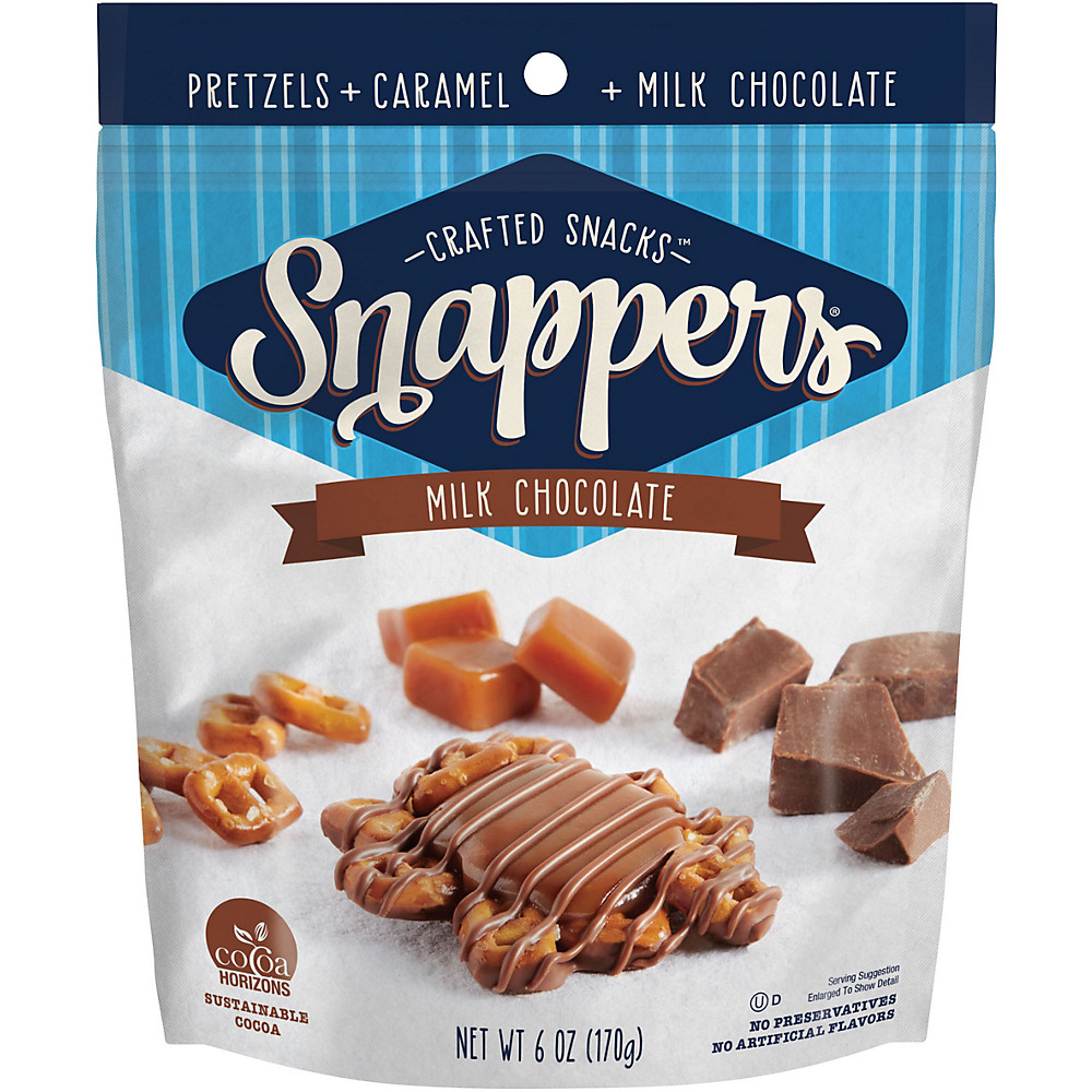 Calories in Snappers Crafted Snacks Original Milk Chocolate Pretzel Candy, 6 oz