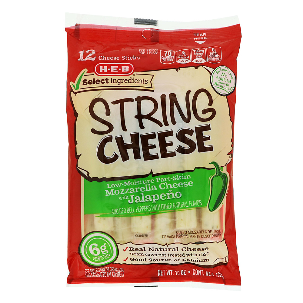 Calories in H-E-B Select Ingredients Mozzarella with Jalapeno String Cheese, 12 ct