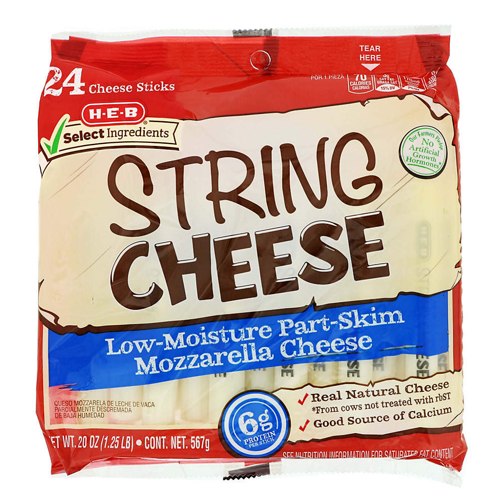 Calories in H-E-B Select Ingredients Mozzarella String Cheese, 24 ct