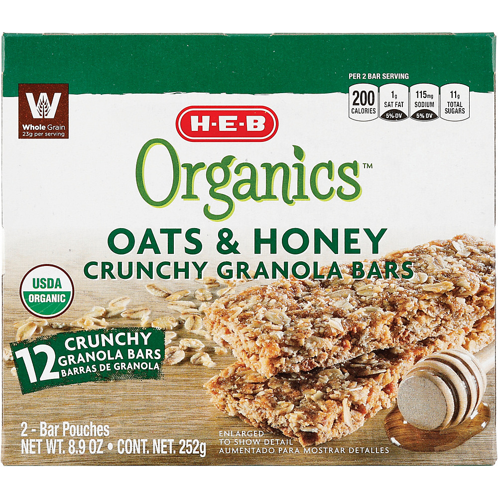 Calories in H-E-B Organic Oats & Honey Crunchy Granola Bars, 12 ct