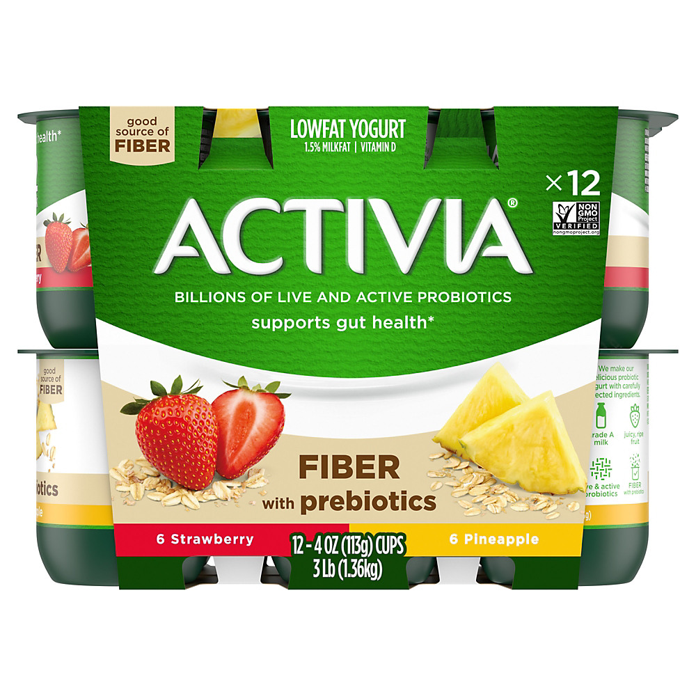 Calories in Activia Activia Fiber Low-Fat Strawberry & Pineapple Yogurt Variety Pack, 12 pk