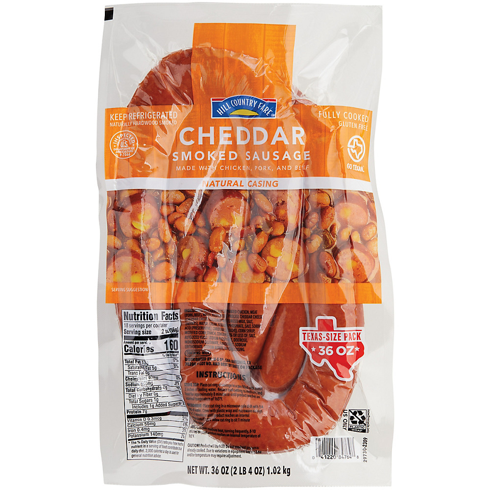 Calories in Hill Country Fare Cheddar Smoked Sausage, Value Pack, 39 oz