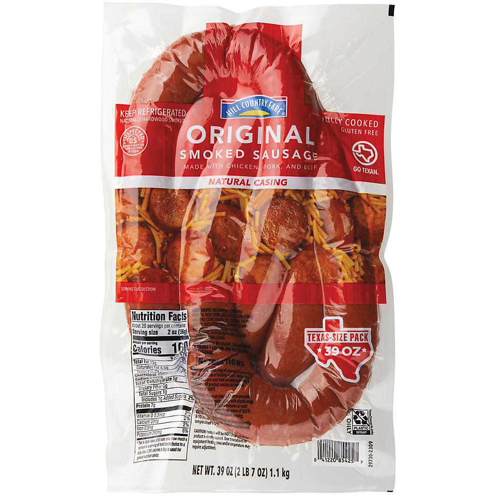 Calories in Hill Country Fare Original Smoked Sausage Value Pack, 39 oz