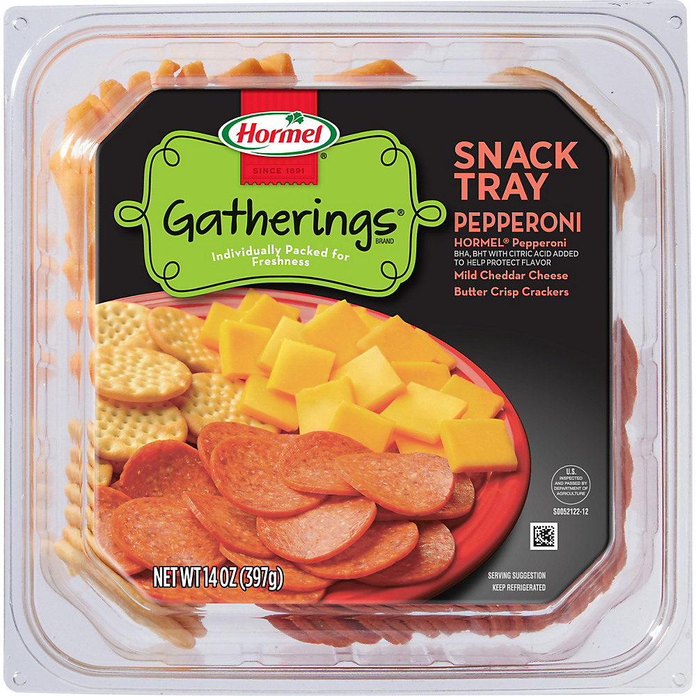 Calories in Hormel Gatherings Pepperoni and Cheese Snack Tray , 14 oz
