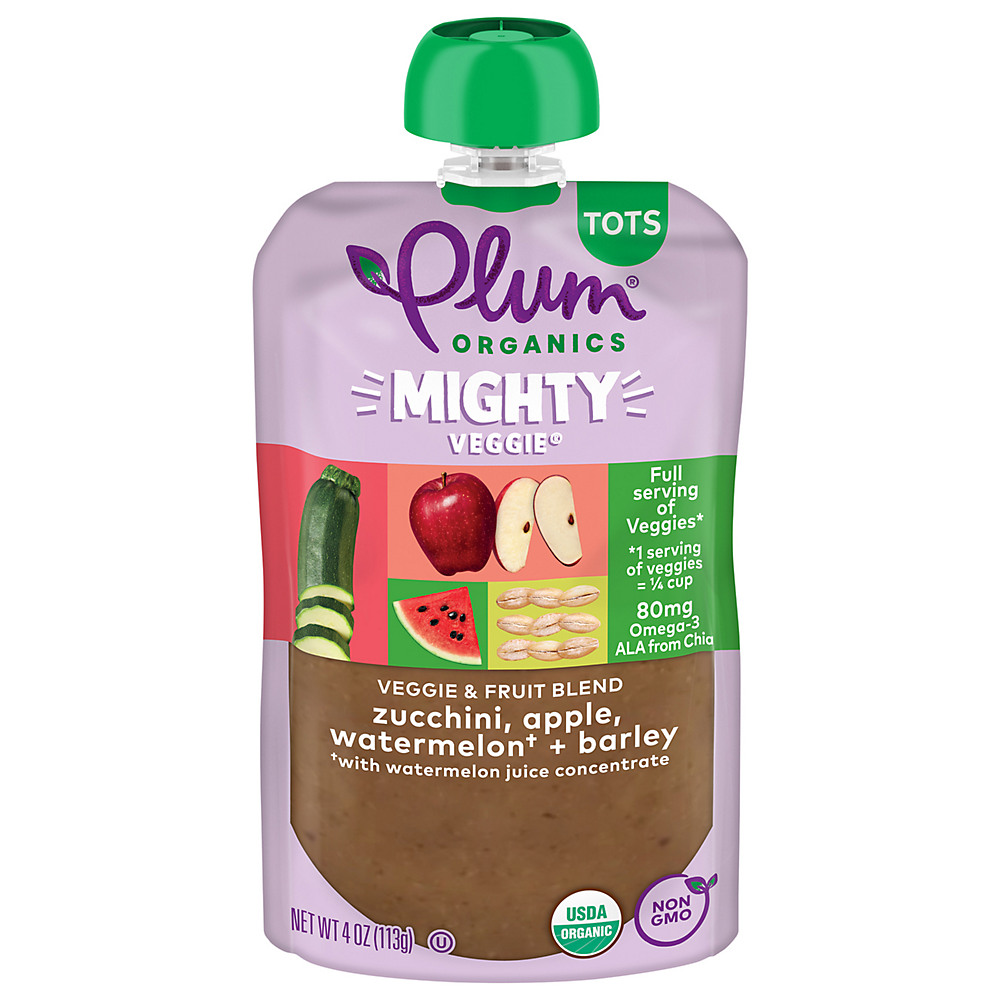 Calories in Plum Organics Mighty Veggie Zucchini, Apple, Watermelon, & Barley, 4.00 oz