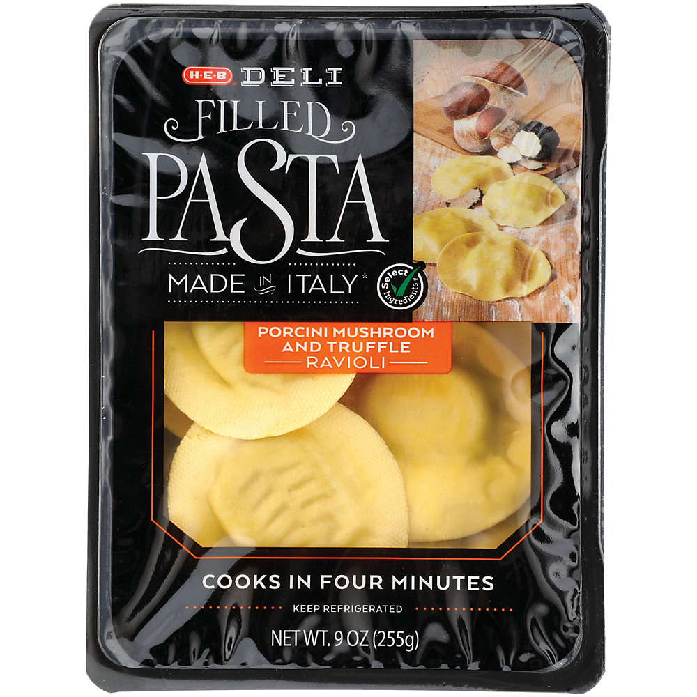 Calories in H-E-B Select Ingredients Filled Pasta, Porcini Mushroom & Truffle Cappellacci, 9 oz
