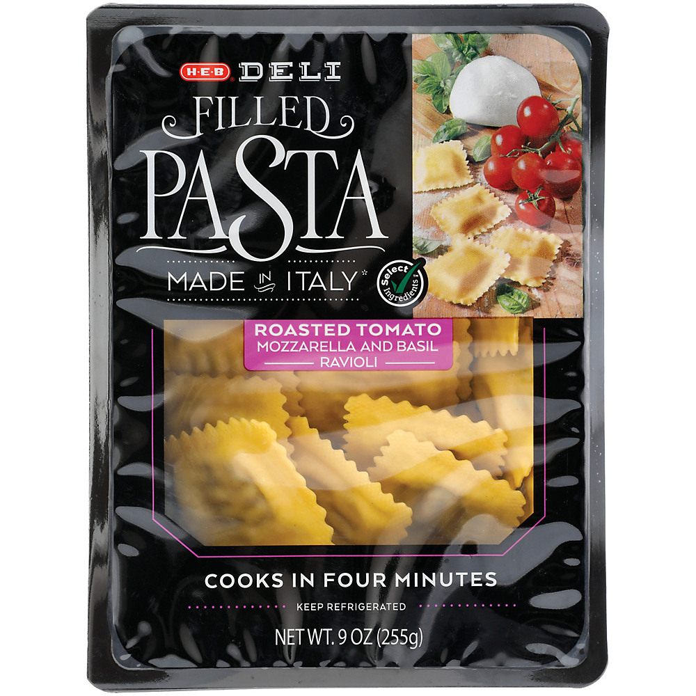 Calories in H-E-B Select Ingredients Filled Pasta, Roasted Tomato, Mozzarella & Basil, 9 oz