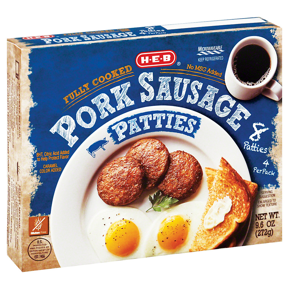 Calories in H-E-B Fully Cooked Pork Sausage Patties, 9.6 oz