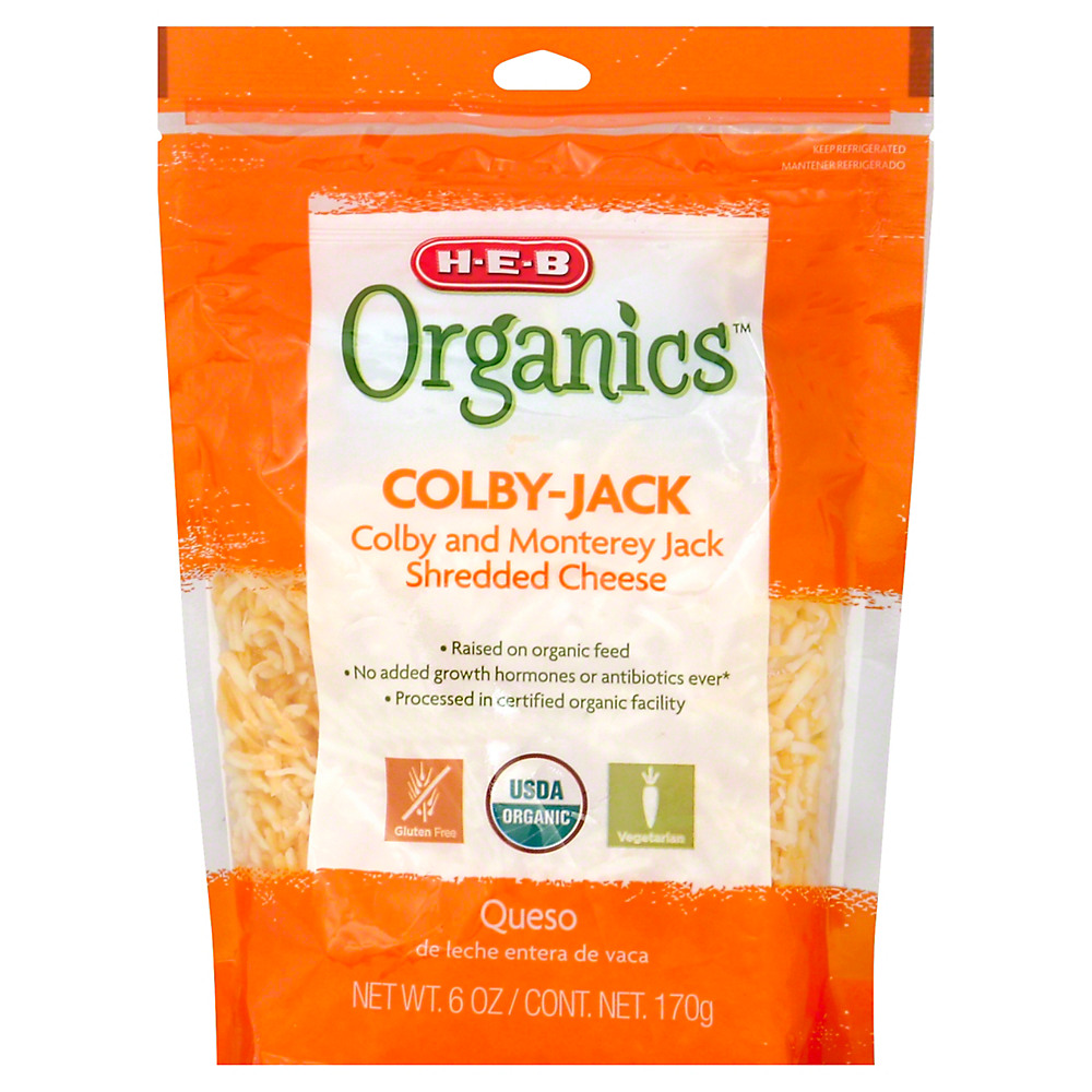 Calories in H-E-B Organics Colby Jack Cheese, Shredded, 6 oz