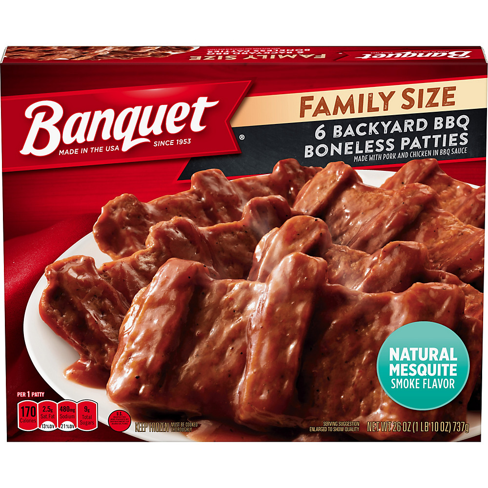 Calories in Banquet Family Size Barbeque Sauce and Boneless Pork Riblet Dinner, 26 oz
