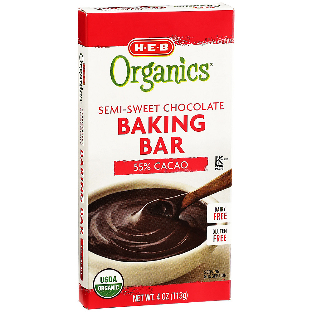 Calories in H-E-B Organics 55% Cacao Semi-Sweet Chocolate Baking Bar, 4 oz