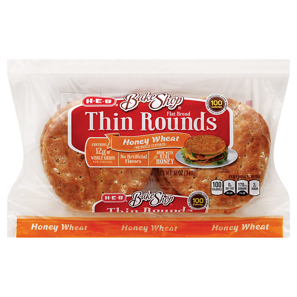 Calories in H-E-B Bake Shop Honey Wheat Thin Style Rounds, 12 oz