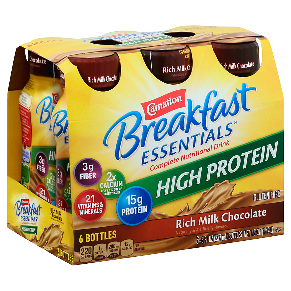 Calories in Carnation Breakfast Essentials High Protein Rich Milk Chocolate Drink 8 oz Bottles, 6 pk
