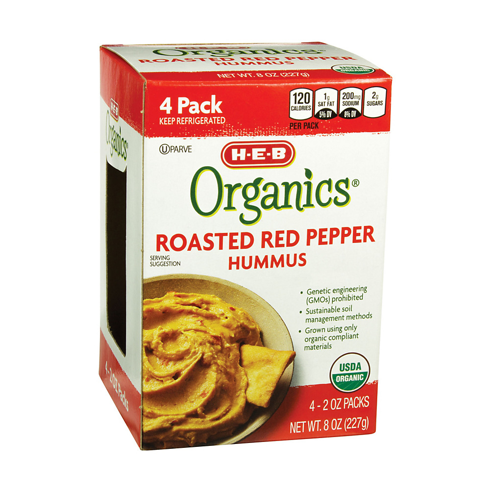 Calories in H-E-B Organics Hummus Roasted Red Pepper Pack, 4/2 oz