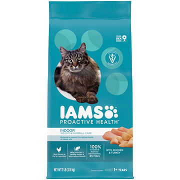 IAMS Proactive Health Adult Indoor Weight Control & Hairball Care Dry Cat Food - Chicken & Turkey Cat Kibble, 7 lb