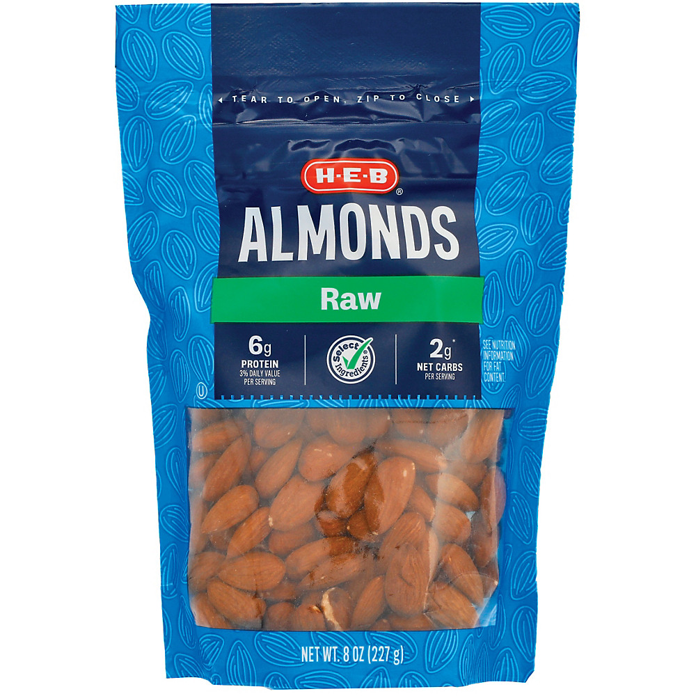 Calories in H-E-B Select Ingredients Whole Natural Raw Almonds, 8 oz