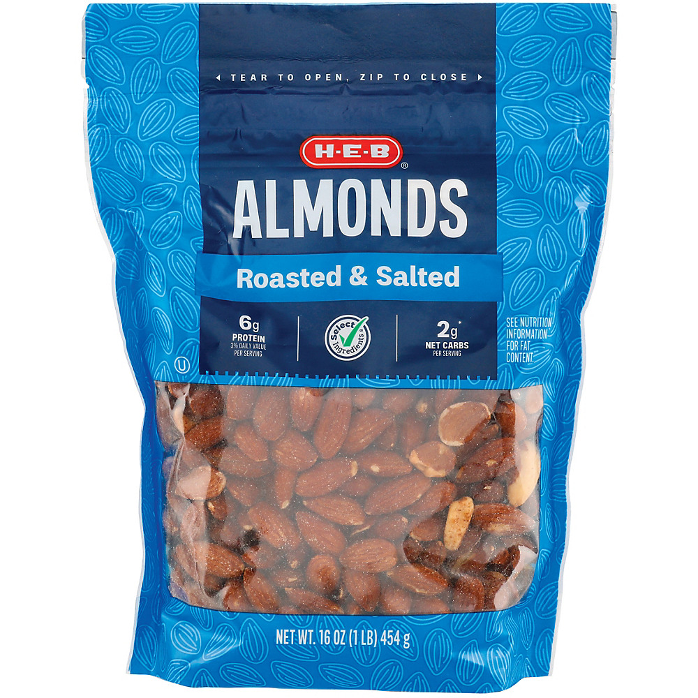 Calories in H-E-B Select Ingredients Roasted & Salted Almonds, 16 oz
