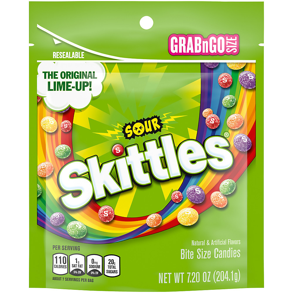 Calories in Skittles Sour Chewy Candy Grab N Go Bag, 7.2 oz