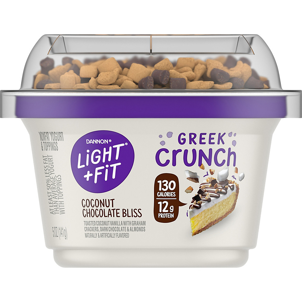 Calories in Light + Fit Nonfat Coconut Chocolate Bliss Crunch Greek Yogurt, 5 oz