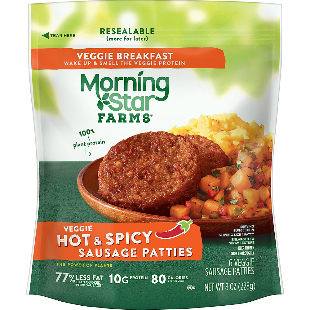 Calories in MorningStar Farms Veggie Hot & Spicy Breakfast Sausage Patties , 6 ct