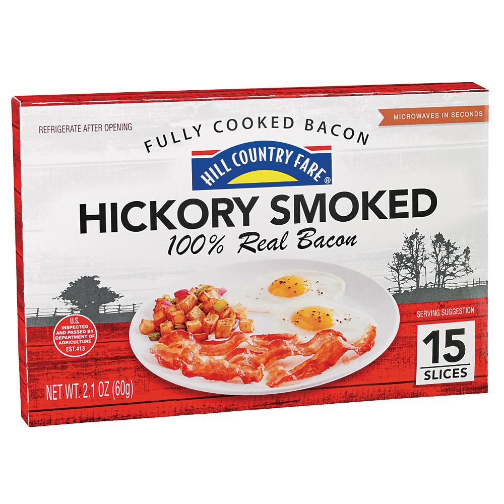 Calories in Hill Country Fare Fully Cooked Hickory Smoked Bacon, 2.1 oz