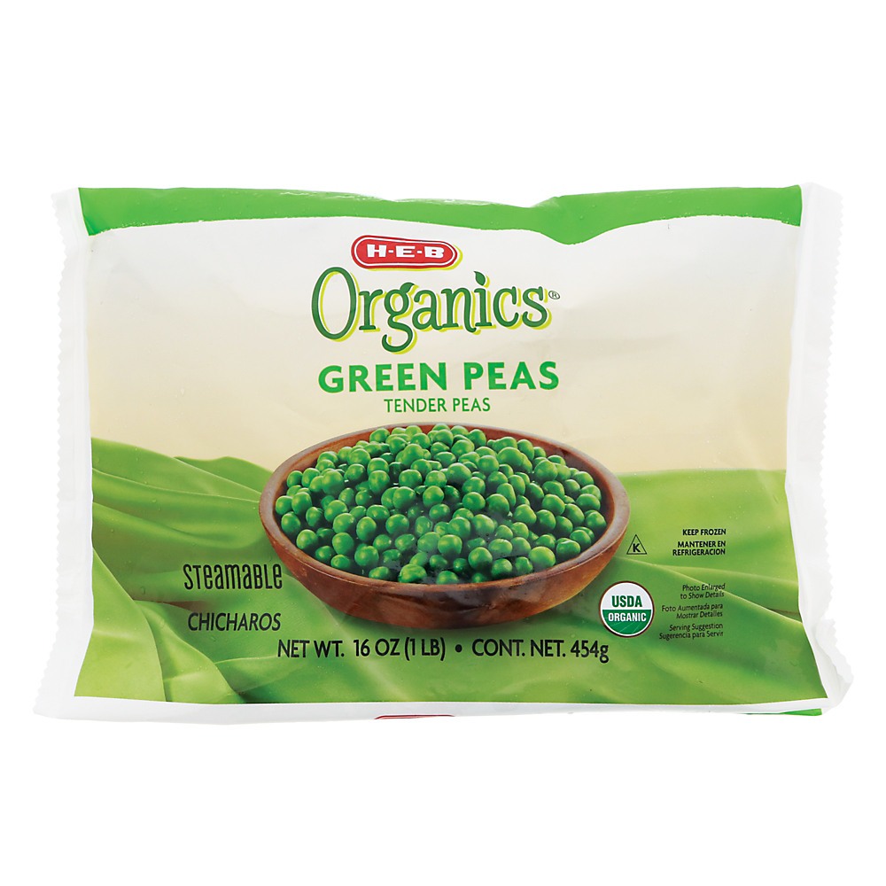 Calories in H-E-B Organics Steamable Green Tender Peas, 16 oz
