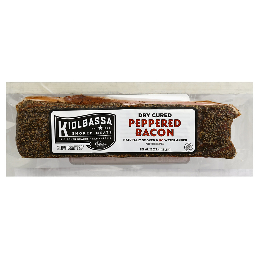 Calories in Kiolbassa Dry Cured Peppered Bacon Thick Sliced, 20 oz