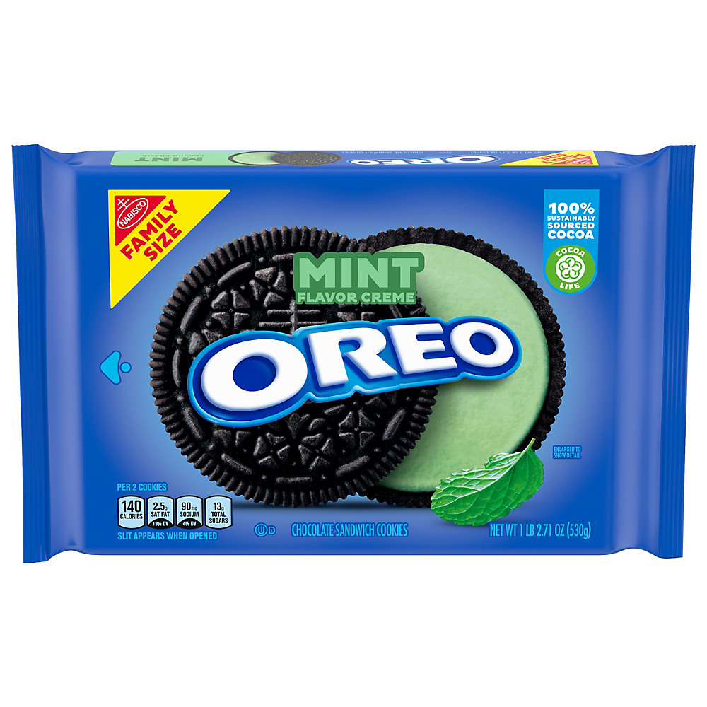 Calories in Nabisco Oreo Mint Creme Sandwich Cookies Family Size!, 20 oz