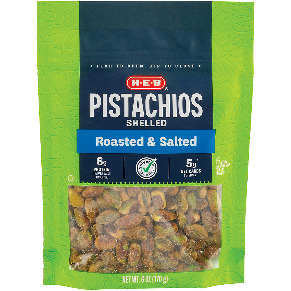 Calories in H-E-B Select Ingredients Dry Roasted with Sea Salt Shelled Pistachios, 6 oz