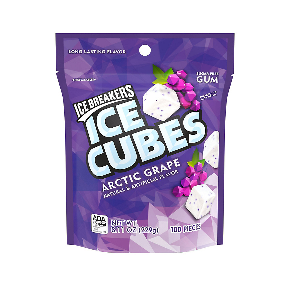 Calories in Ice Breakers Ice Cubes Arctic Grape Flavored Sugar Free Chewing Gum Made with Xylitol Bag, 100 ct