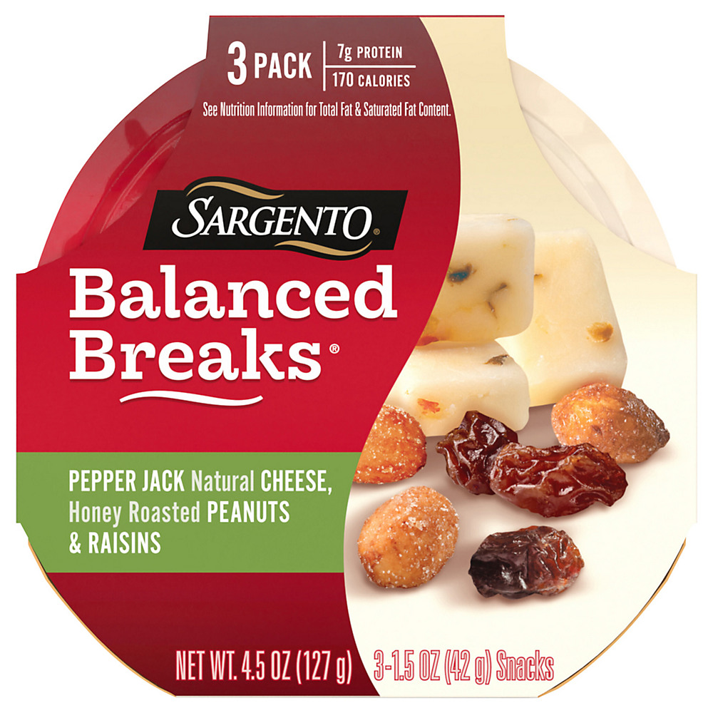Calories in Sargento Balanced Breaks Pepper Jack Cheese with Peanuts and Raisins, 4.5 oz