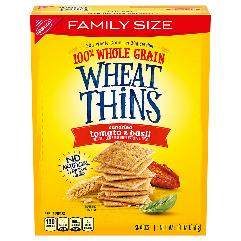 Calories in Nabisco Wheat Thins Sundried Tomato & Basil Crackers Family Size!, 15 oz