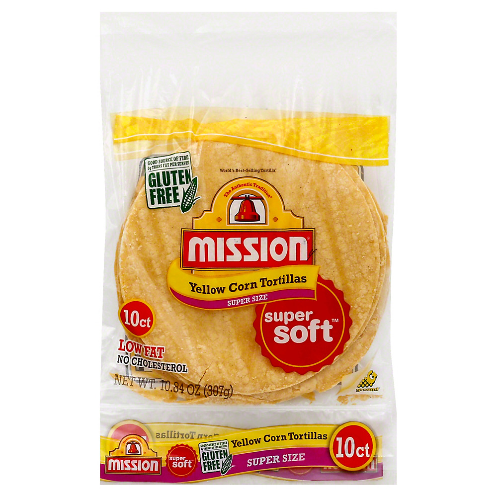 Calories in Mission Super Soft Yellow Corn Super Size Tortillas, 10 ct
