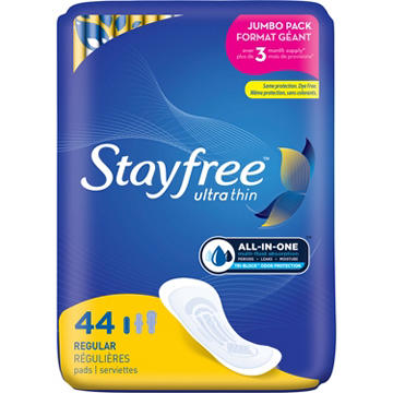 Stayfree Ultra Thin Regular Pads, 44 ct