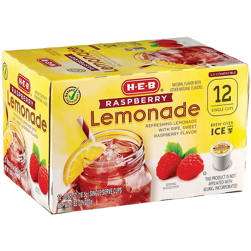 Calories in H-E-B Brew Over Ice Raspberry Lemonade Single Serve Cups, 12 ct