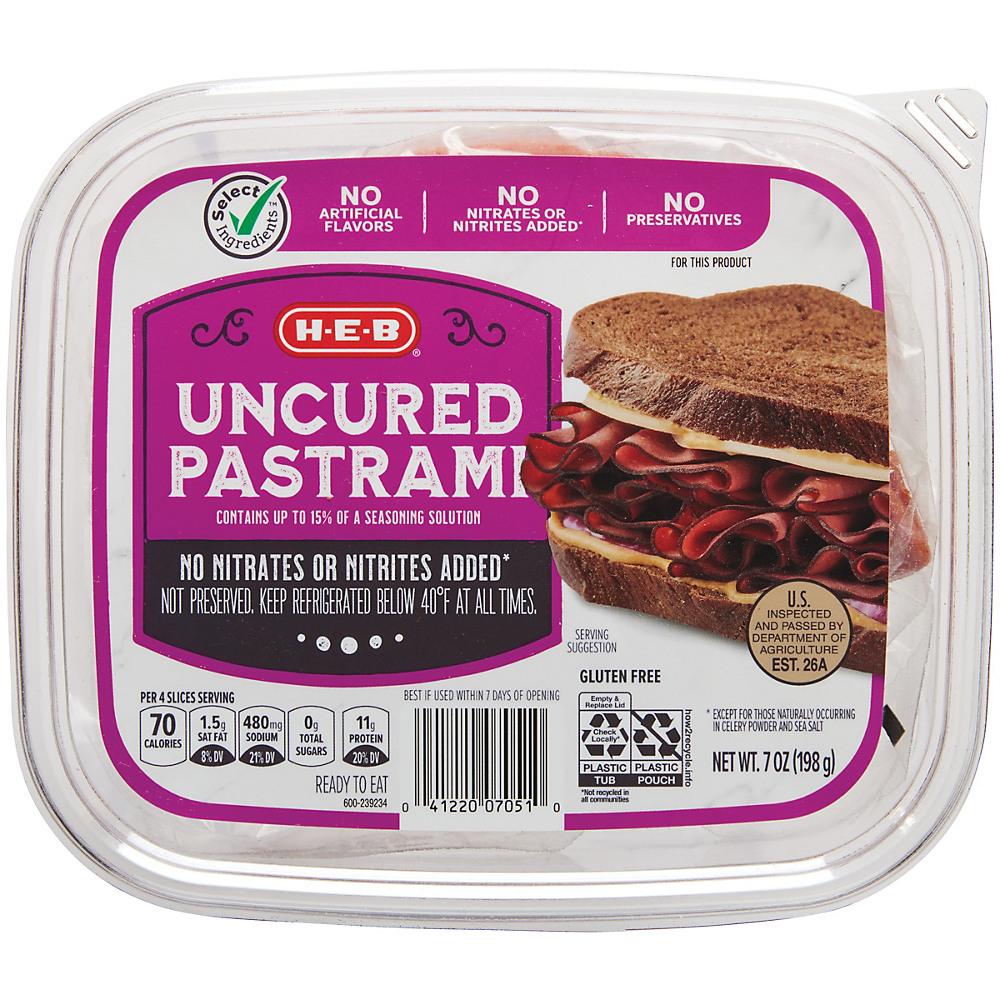 Calories in H-E-B Select Ingredients Uncured Beef Pastrami , 7 oz