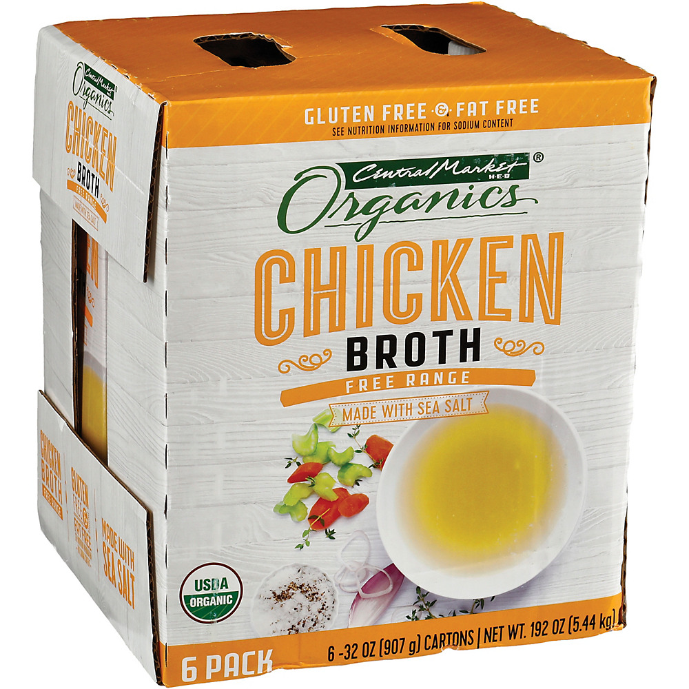 Calories in Central Market Organics Free Range Chicken Broth 32 oz Cartons, 6 ct
