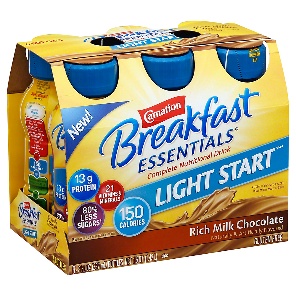 Calories in Carnation Breakfast Essentials Light Start Milk Chocolate Drink, 6 pk