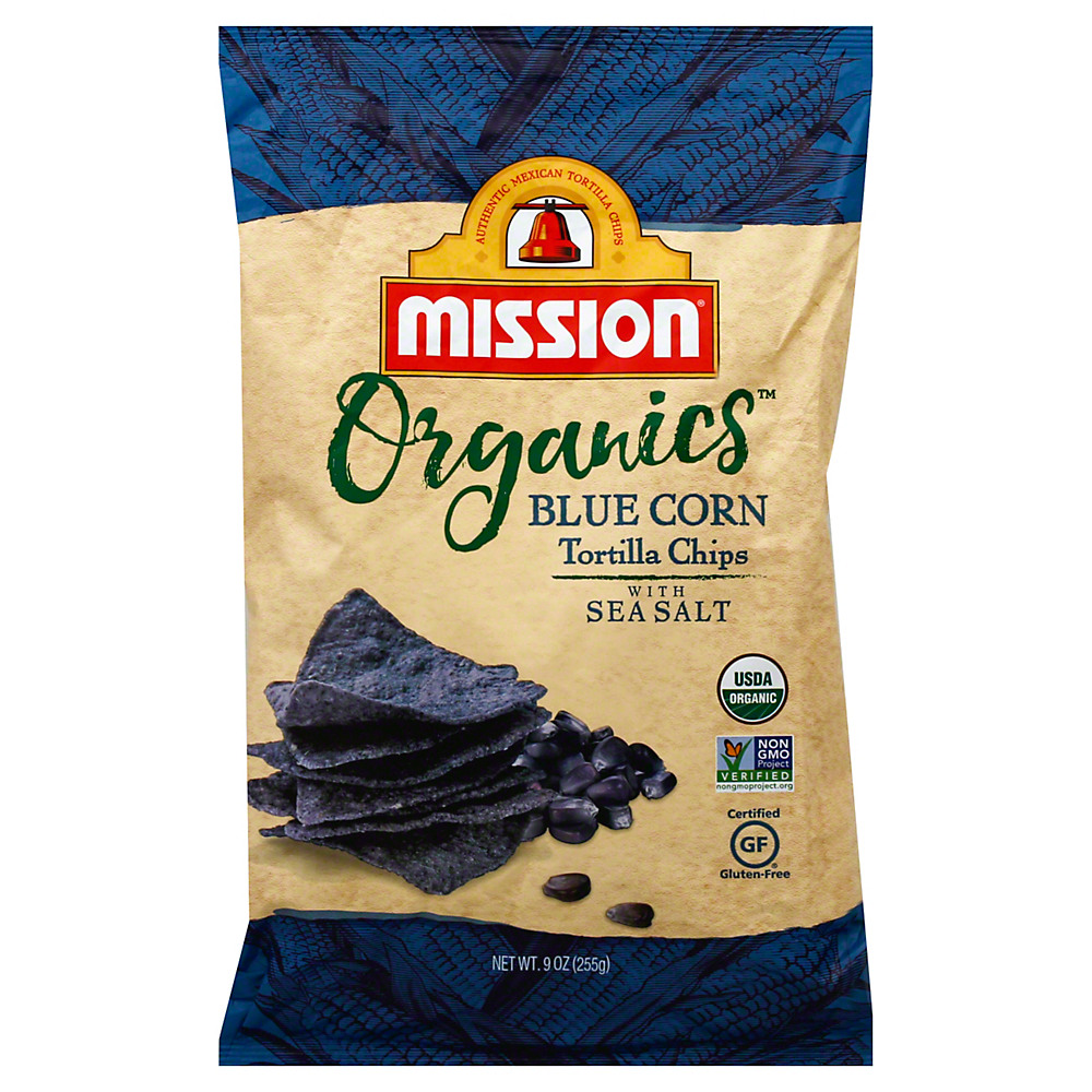Calories in Mission Organics Blue Corn Tortilla Chips, 9 oz
