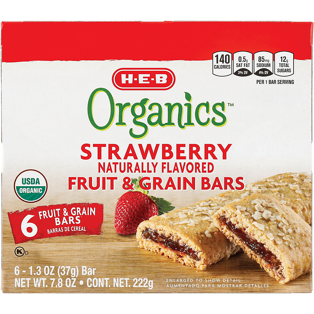 Calories in H-E-B Organics Strawberry Fruit & Grain Bars, 6 ct