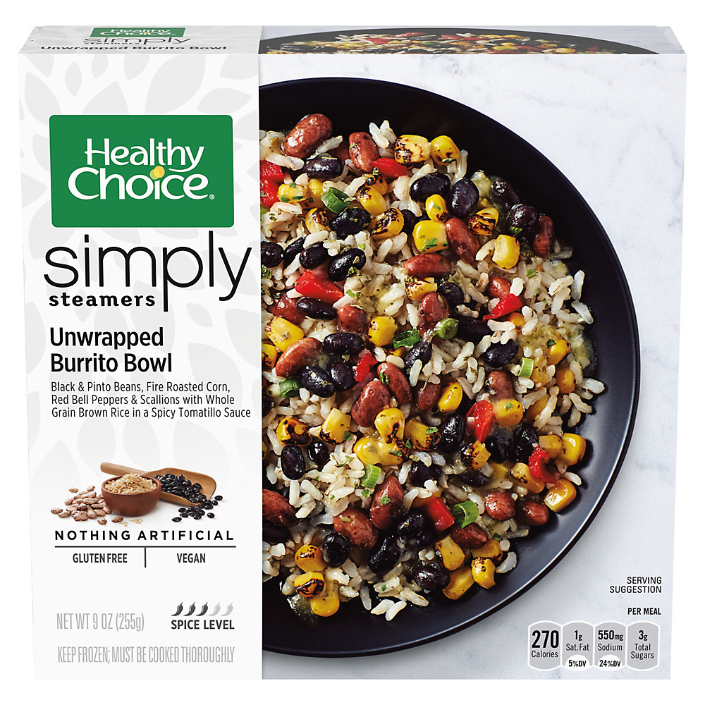 Calories in Healthy Choice Simply Cafe Steamers Unwrapped Burrito Bowl, 9 oz