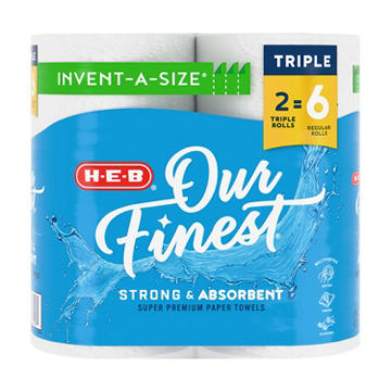 H-E-B Our Finest Invent-a-Size Paper Towels, 2 Triple Rolls
