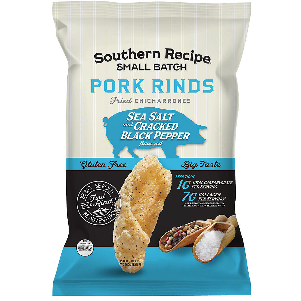 Calories in Southern Recipe Sea Salt & Pepper Small Batch Pork Rinds, 4 oz