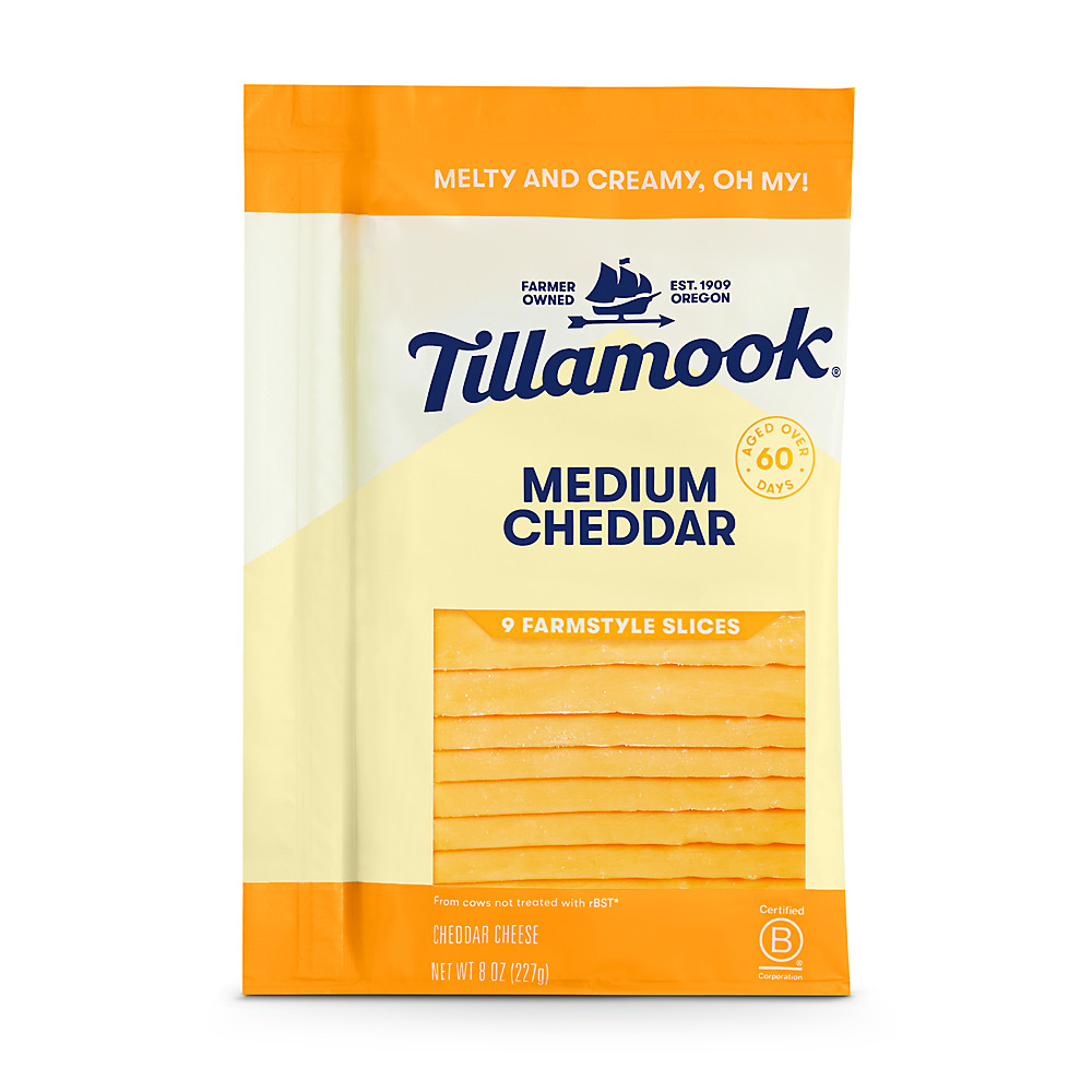 Calories in Tillamook Medium Cheddar Cheese, Thick Slices, 8 oz