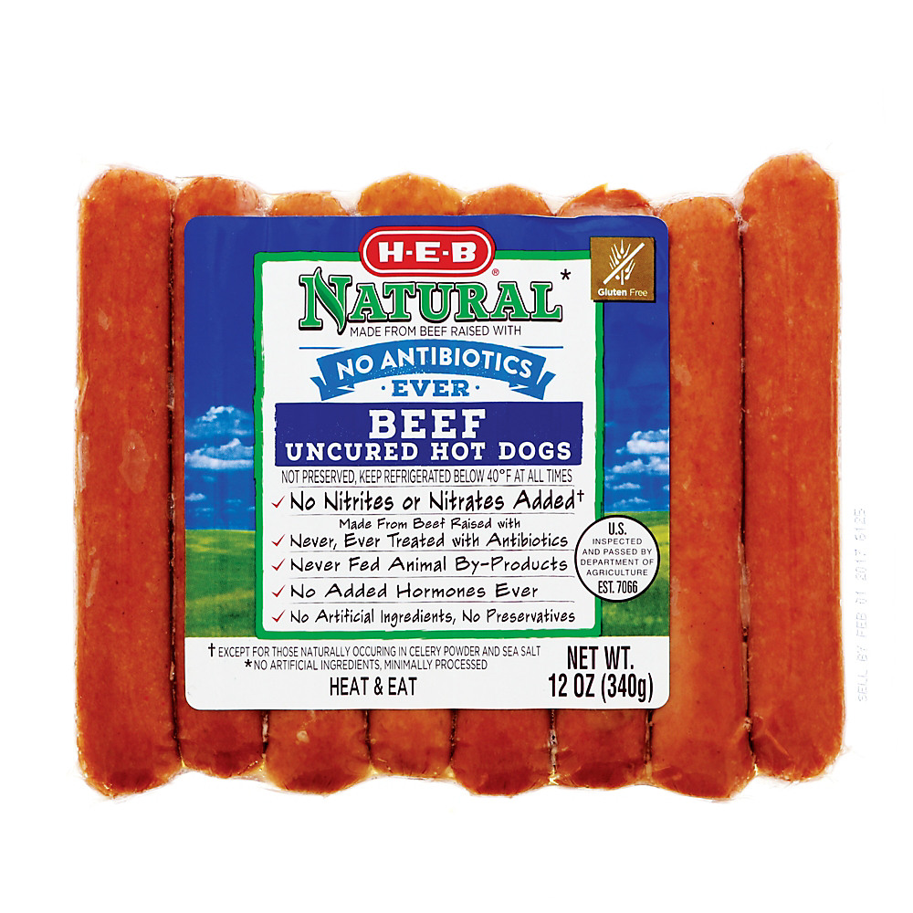 Calories in H-E-B Natural Beef Hot Dogs, 8 ct